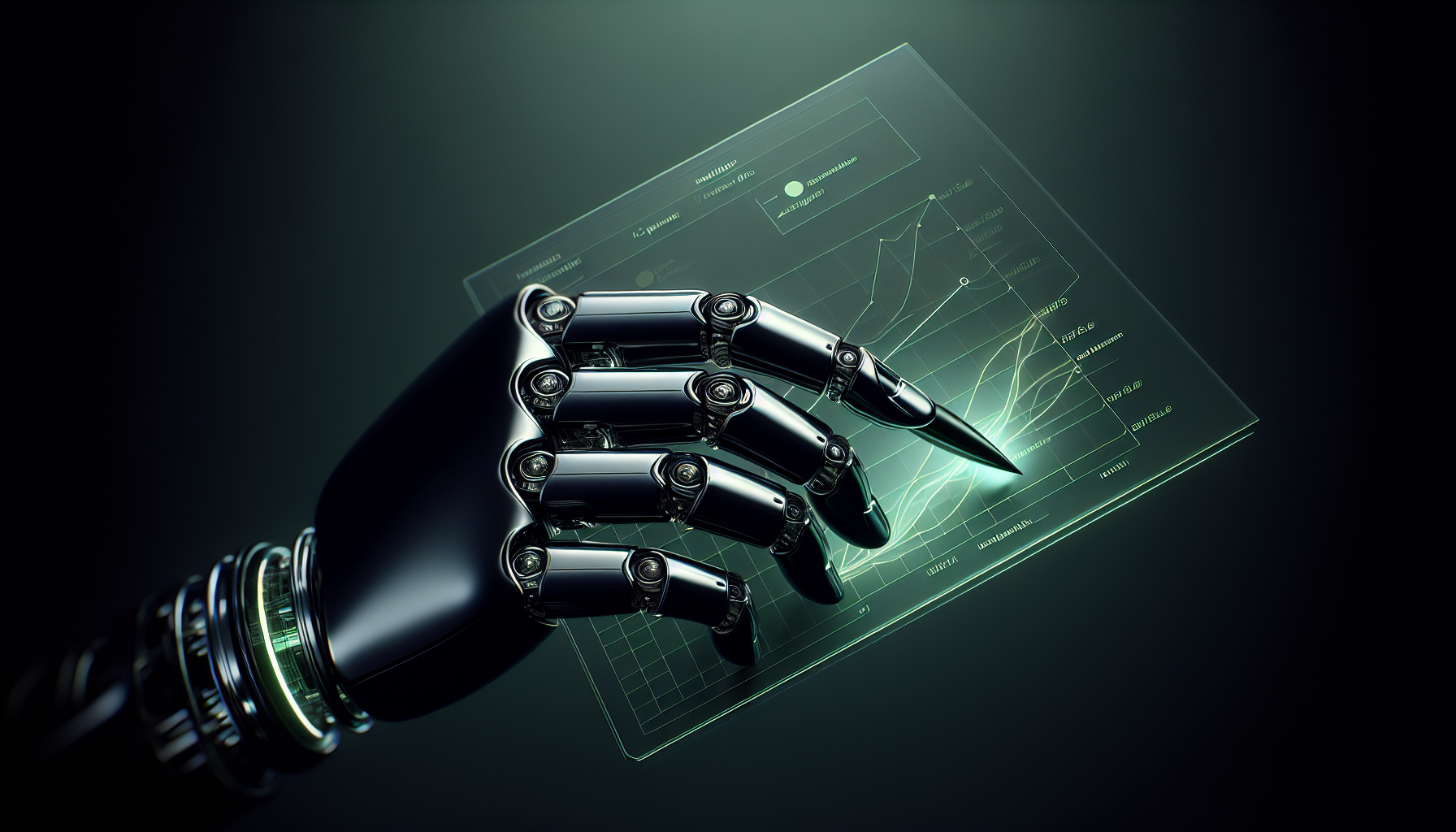 Futuristic AI robot hand holding a marketing strategy chart