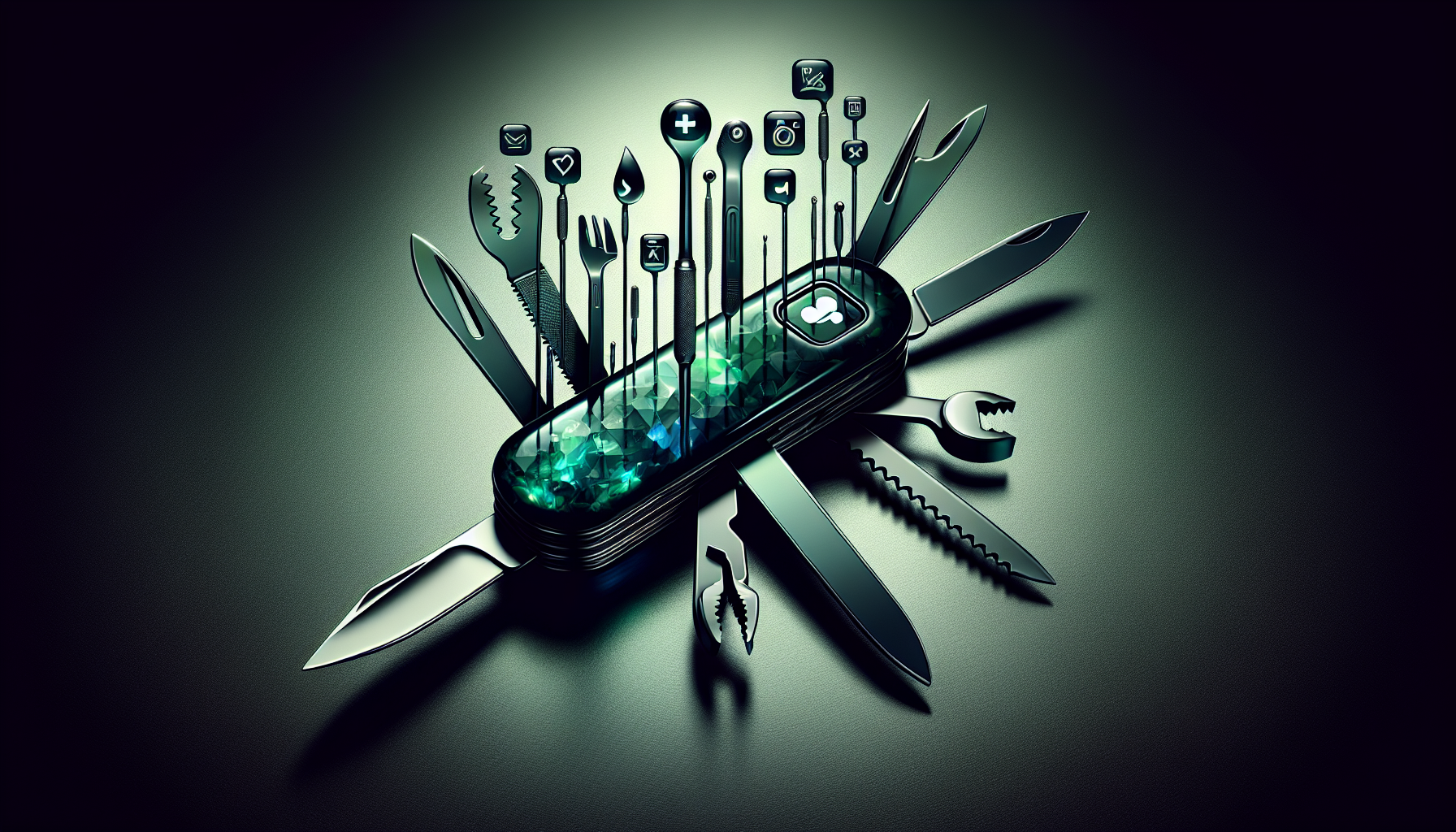 Illustration of a Swiss army knife with social media icons
